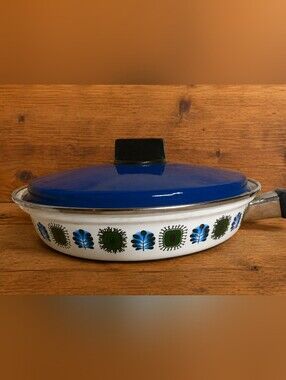 Vintage Kronborg 1960s  Austria Email Enamelware Frying Pan With Lid